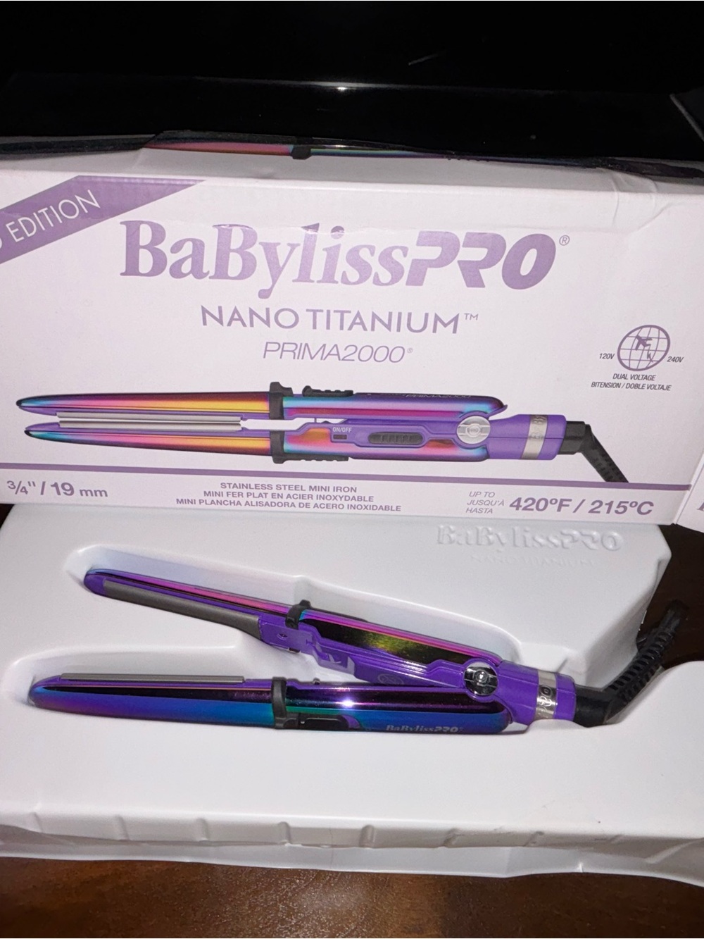 BaBylissPRO Nano Titanium Prima2000 Mini Flat Iron - Iridescent Purple